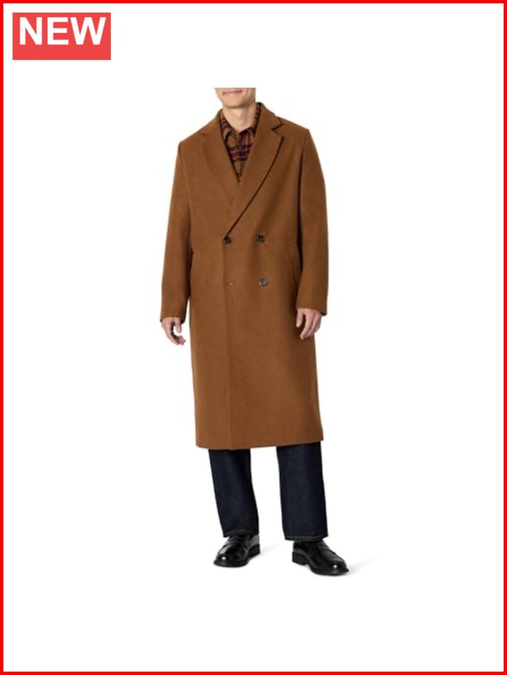 Men's Relaxed-Fit Double Breasted Wool Blend Longline Topcoat Classic Lapel